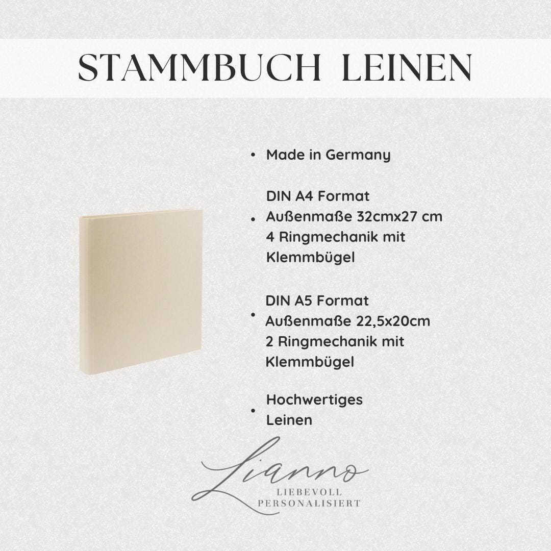Personalisiertes Stammbuch aus Leinen mit Herz