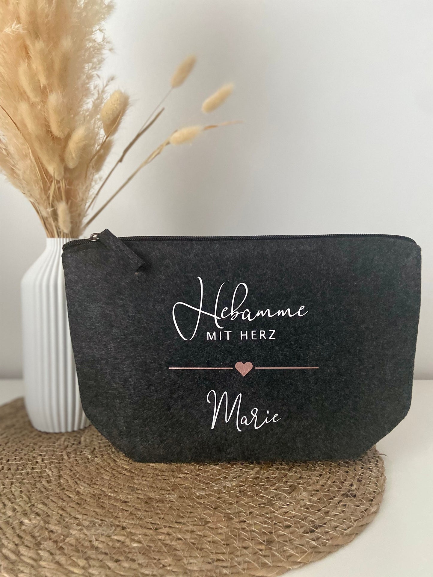 Kosmetiktasche Filz Hebamme mit Herz