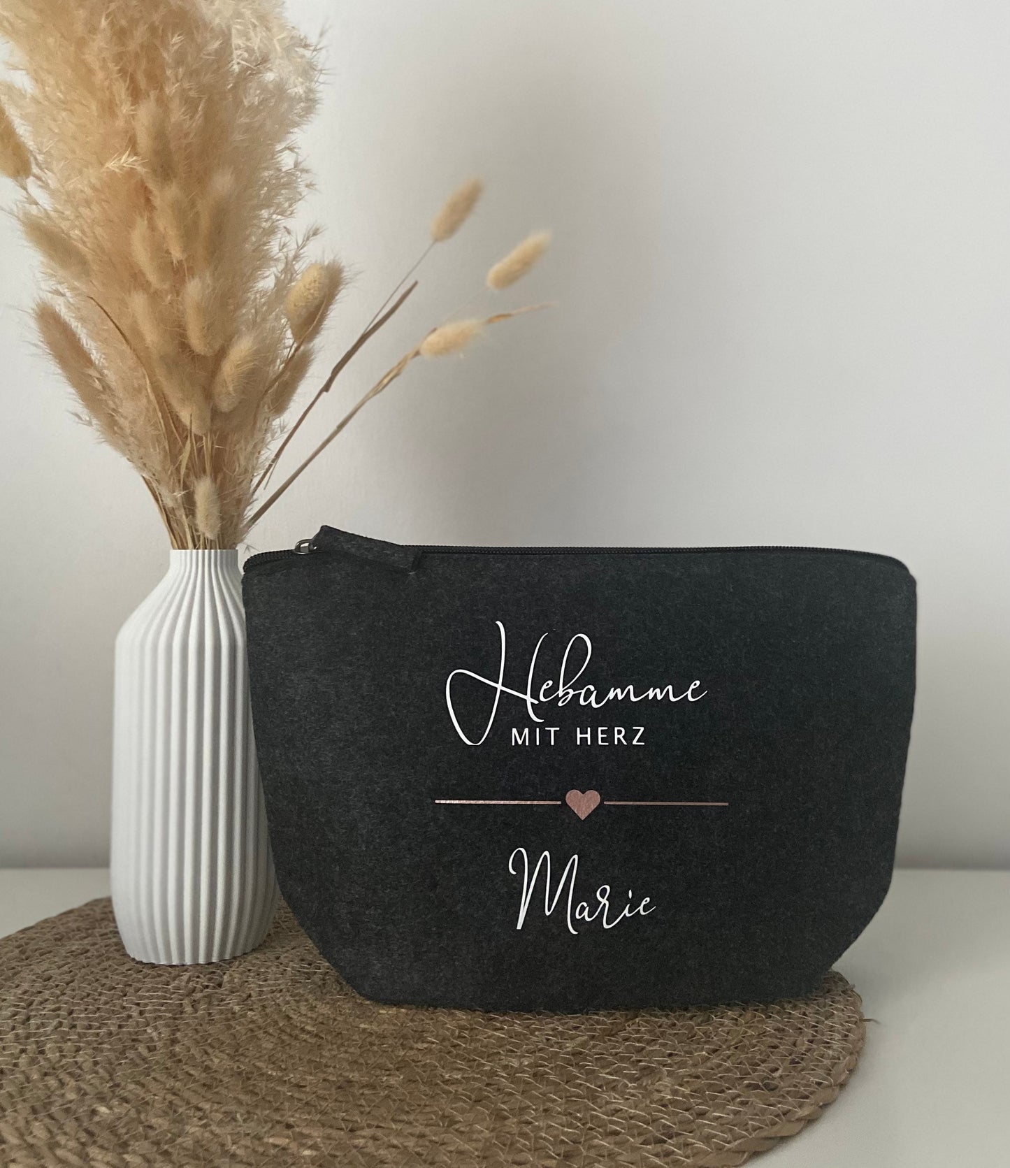 Kosmetiktasche Filz Hebamme mit Herz
