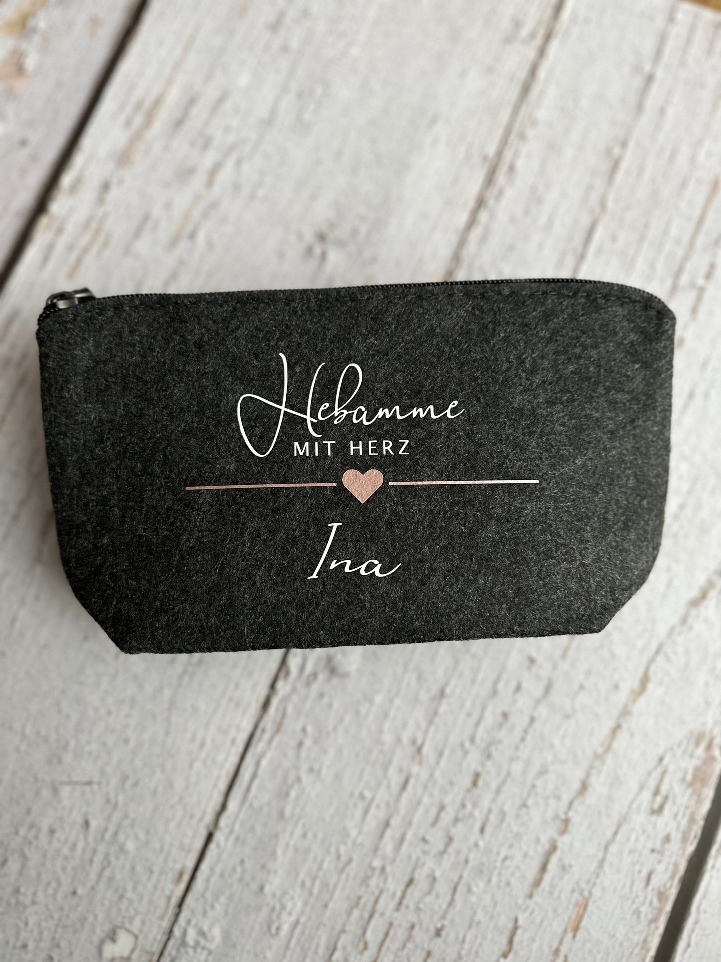 Kosmetiktasche Filz Hebamme mit Herz