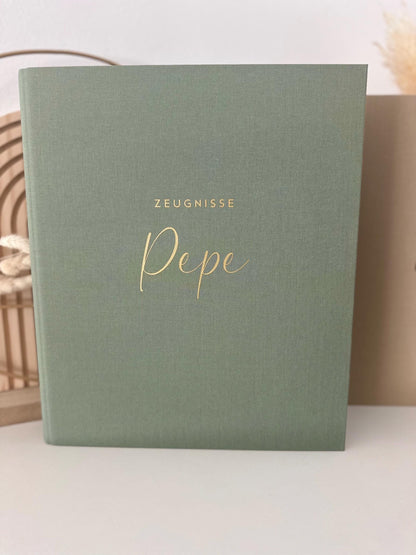 Personalisierte Zeugnismappe aus Leinen | Ordner DIN A4