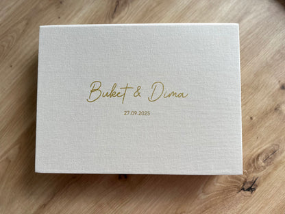Leinen Geschenkbox zur Hochzeit personalisiert