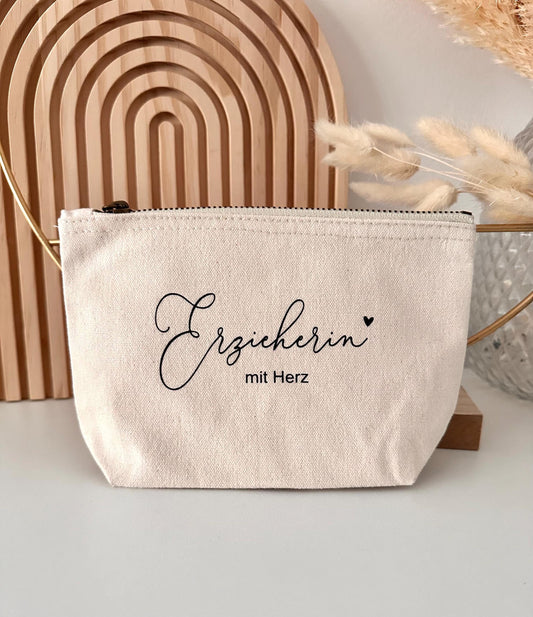 Kosmetiktasche Baumwolle Erzieherin mit Herz