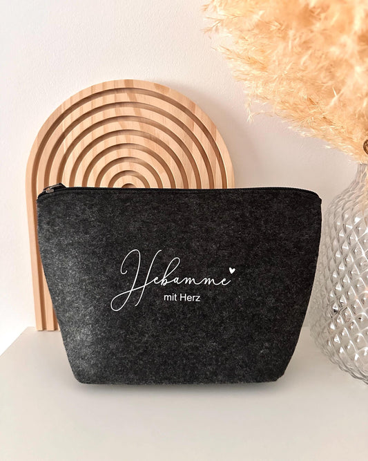Kosmetiktasche Filz Hebamme mit Herz